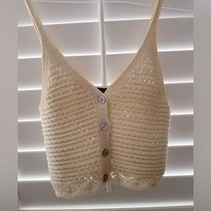 New Look Cream Knit Cropped Camisole with Buttons